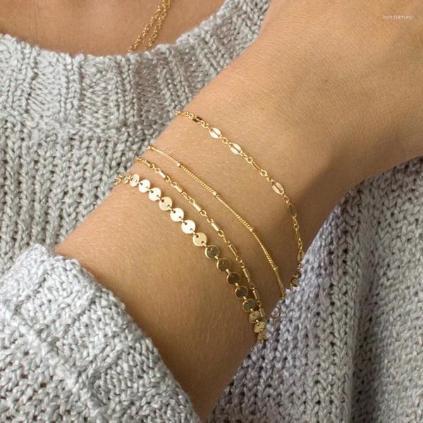 Charm Bracelets Adolph Bohemian Multilayer für Frauen Boho Schmuck Geometric Circle 4 Layered Hand Chain Bracelet Set Geschenke