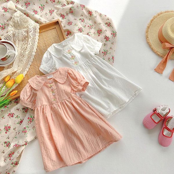 Mädchenkleider 2023 Sommer Koreanisches Kinderkleid Französisch Jacquard Sweet Beauty Doll Neck Short Sleeve