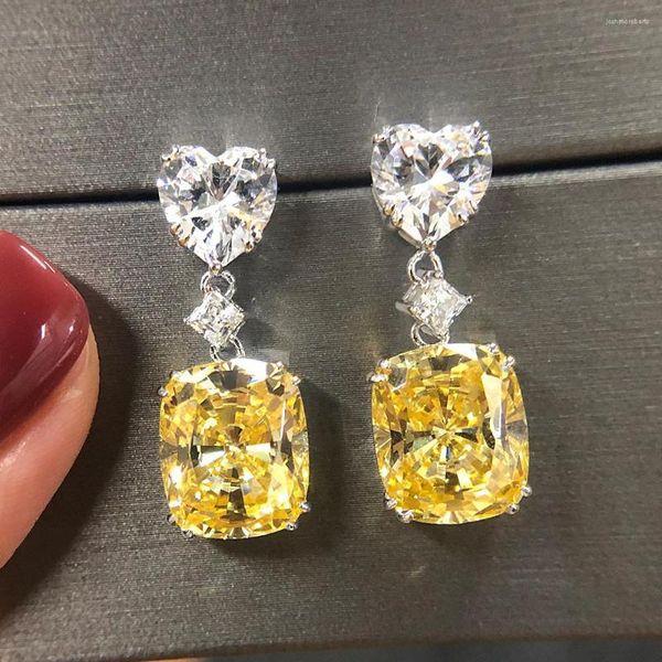 Baumeln Ohrringe Mode Gelb Kristall Citrin Edelsteine Diamanten Tropfen Für Frauen Weißgold Silber Farbe Brincos Party Schmuck Bijoux