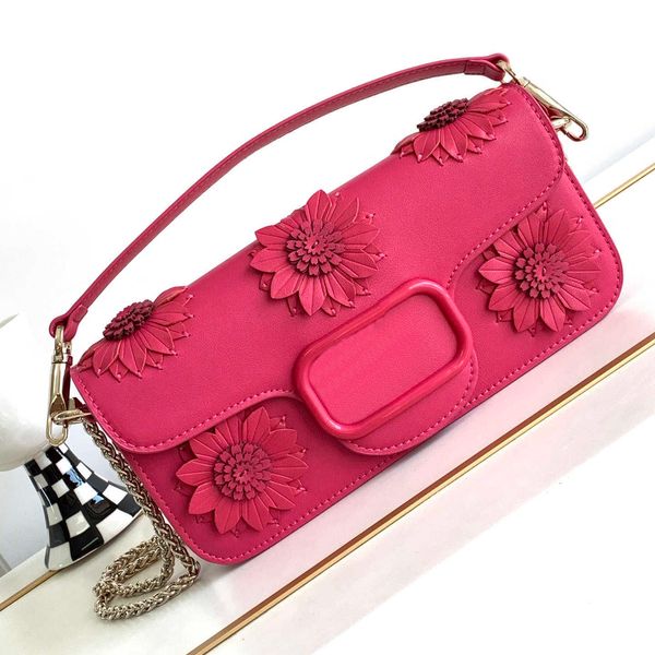 Moda 3D çiçek dekore edilmiş koltuklu çanta tasarımcısı yüksek kaliteli el çantası sürgülü zincir omuz crossbody çanta gerçek deri kadınlar çapraz vücut çantası 230627bj