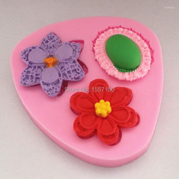 Moldes de cozimento diy três flores bolo de silicone com sabão de chocolate geléia gelatina biscoito de biscoito de molde de molde de molde de molde de molde de molde