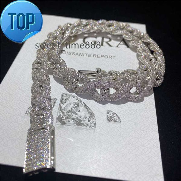 Volle Iced Out klassische Box Verschluss Moissanit kubanische Kette Link feine Hip Hop Herren Schmuck kubanische Halskette funkelnde Diamantkette kostenloser Versand