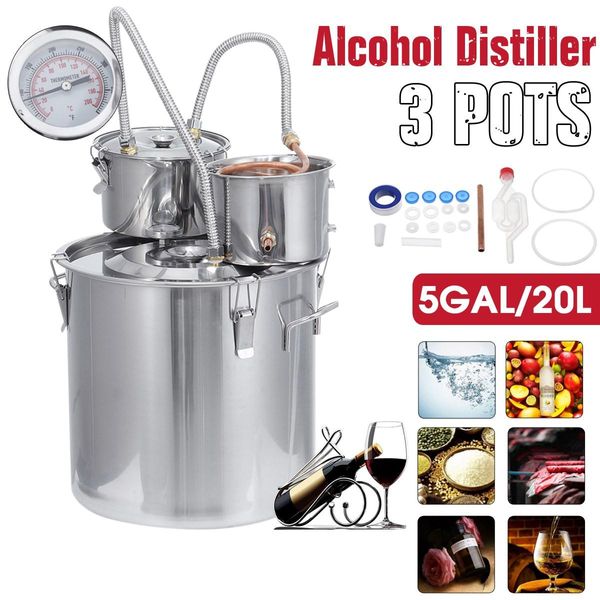 Produzione di 30L 8GAL Efficiente 3pot Distillatore Alambicco Moonshine Alcool Ancora In Acciaio Rame Fai da te Acqua Birra Vino Olio Essenziale Kit di Birra