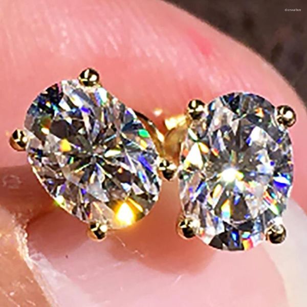 Orecchini a bottone in oro giallo 18 carati da donna 0,5 1 2 3 carati ovale moissanite diamante regalo anniversario di matrimonio festa di fidanzamento regalo