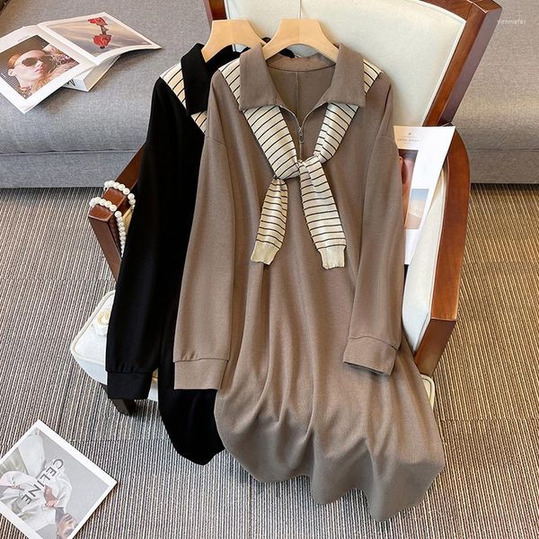Lässige Kleider im Herbst 2023 Large Yards Micro Fat Girl Stripes Schals Langarm-Anzugkleid