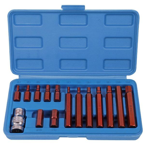 Schroevendraaier 15pcs 1/2 Polegada Drive Hex Chave de Fenda Bits Com Adaptador 30MM 75MM Longo H4 H8 H12 Cabeça de chave para catraca Allen Key Set Tools