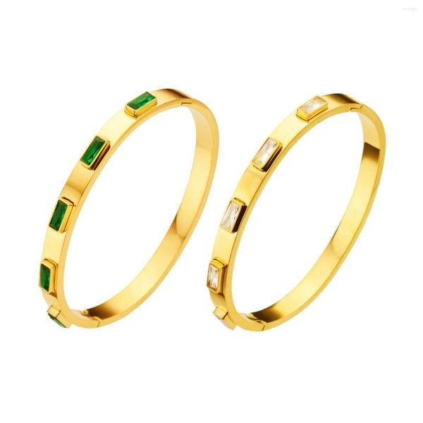 Armreif Designer Edelstahl Armband für Frauen grün Zirkonia hochwertige nicht verblassende Armreifen Top Sale Schmuck Liebesarmbänder