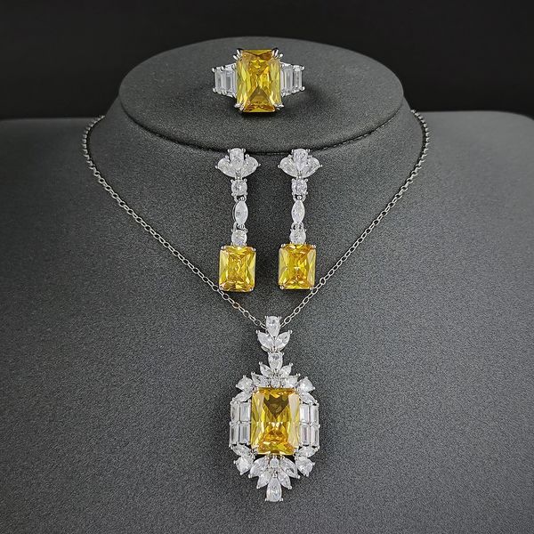 Colares de pingente de luxo amarelo cor retângulo conjuntos de jóias para mulheres presente de aniversário atacado J6596 230506