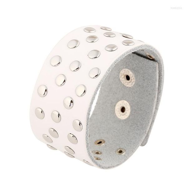 Braccialetti con ciondoli fatti a mano Gypsy Hippie Young Punk Wide White Leather Wrap Round Rivet Button Bracciale unisex regolabile per uomo