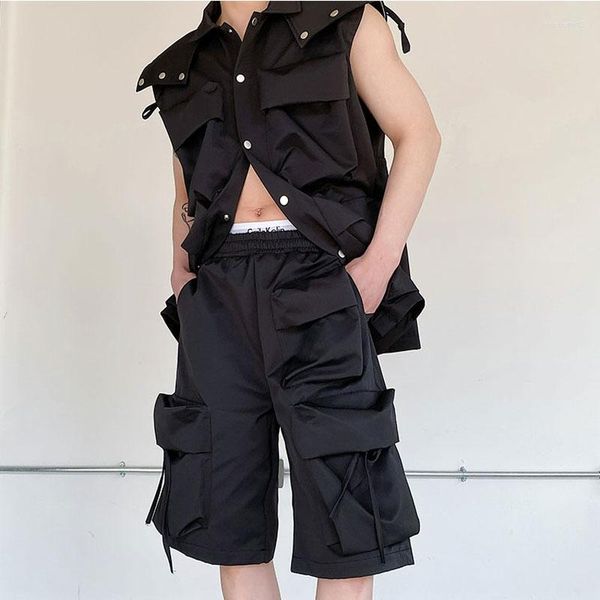 Herren Shorts Sommer Männer Funktionelle Mode 3D Tasche Patch Lose Beiläufige Fracht Männliche Japanische Streetwear Dunkelschwarze Kurze Hose Overalls