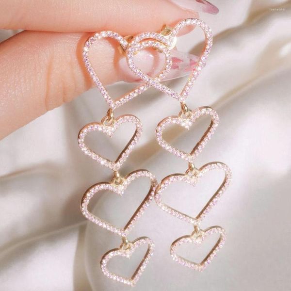 Orecchini pendenti Donna Fidanzamento Gioielli da sposa Design a cuore Orecchino lungo Pavimentato Mare Blu Rosa Bianco 5A Cz Regali all'ingrosso 2023