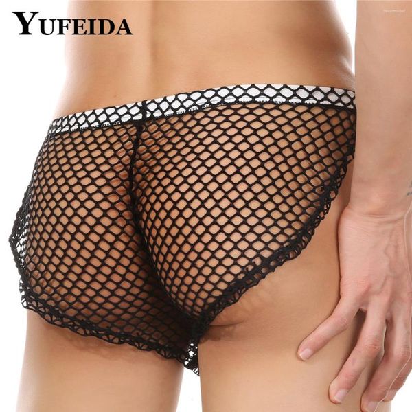 Mutande YUFEIDA Sexy Men Mesh Fessura Laterale Boxer Slip Gay Biancheria Intima Trasparente Uomo Sissy Sheer See-Though Lingerie Boxer Sospensorio