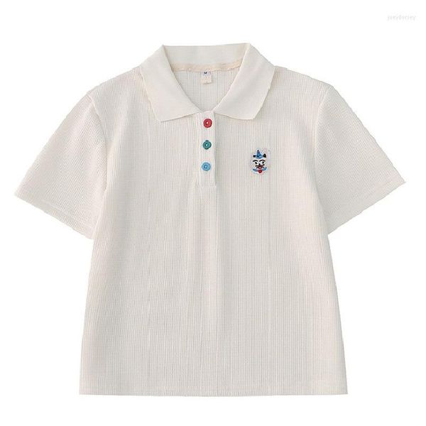 Polo da donna Original Niche Designer Donna Crop Polo in cotone dolce Camicia bianca a maniche corte con ricamo a cartoni animati