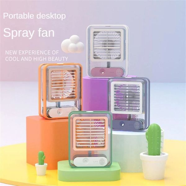 Mini ar condicionado de ar refrigerador de ar com luz noturna portátil carrega USB umidificação Spray Spray ventilador de desktop elétrico ventilador de mesa