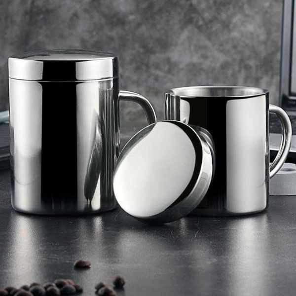 Tassen Doppelwandige Stahlkaffeetasse 400 ml Tragbare Termotasse Tassen Milchkännchen Wasser Büro Tumbler Reisetee L3y2Mugs