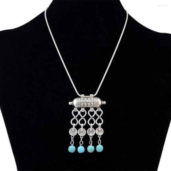 Anhänger Halsketten Tribal Vintage blauer Stein für Frauen böhmischen ethnischen tibetischen Silber Farbe Kette Halskette türkische Zigeuner Festival Schmuck