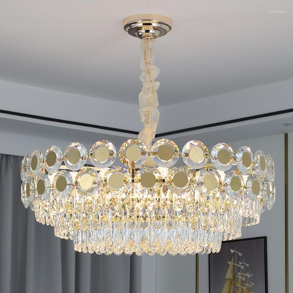 Kronleuchter Luxuriöser moderner Foyer-Gold-LED-Kronleuchter-Glanz K9-Kristall-Anhänger-Beleuchtung für Wohnzimmer-Heimdeko-Leuchte