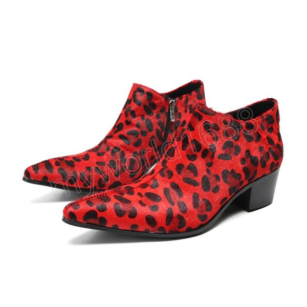 6cm de salto alto Fashion leopardo sapatos de couro de couro homens zípeis de festas de luxo Sapatos de casamento homens grandes tamanho grande