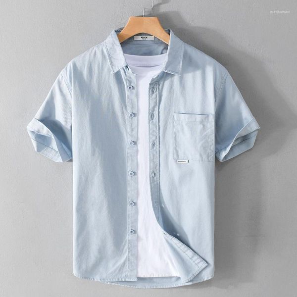 Мужские повседневные рубашки 346 мужская хлопчатобумажная простая белая рубашка в стиле Япония Лето мода с коротким рукавом дышащий уютный базовый блуз