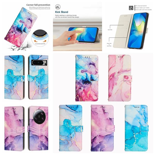 Casos de carteira de couro de mármore para Google Pixel 8 Pro 7a Samsung A24 Xiaomi 13 Ultra -Lite Redmi Nota 12 4g Quartz Rock Stone Granite Cartão de crédito Bolsa de capa de capa caça