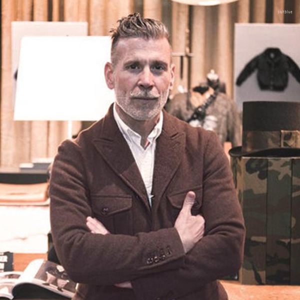 Herrenanzüge Herrenanzug Jacke Kaffee Hochzeit Fischgrätenmuster Tweed Retro-Werkzeug männlich Gentleman Business für Bräutigam Kostüme 2023