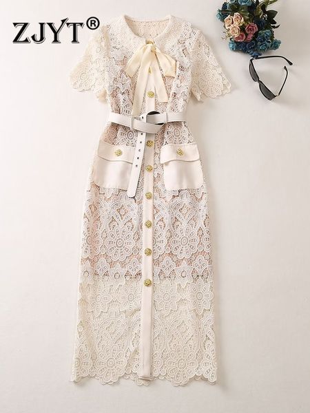 Взлетно -безнадежное платье для крожевого платья белые женщины лето 2023 г. Элегантная миди -подряд вечеринка vestidos с коротким рукавом выпускные одежды