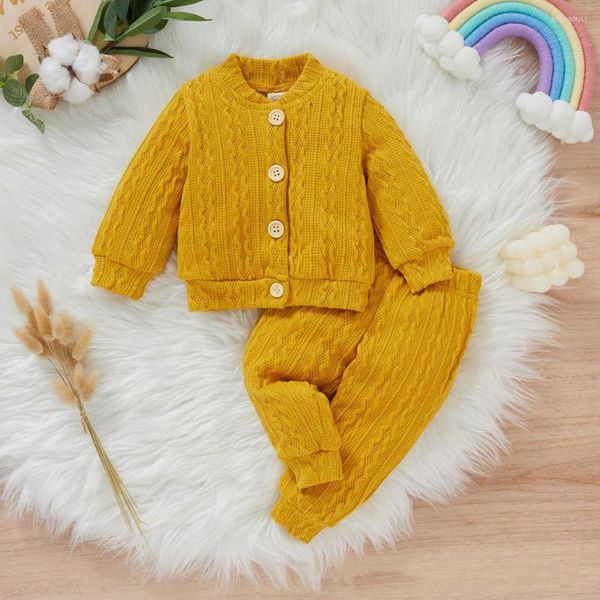 Roupas de roupas de roupas de menina definida no inverno Autumn Twist Knit Cardigan Troushers 2 PCs 0-3 anos de roupa casual nascido