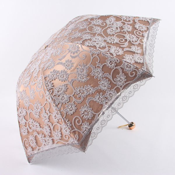 Guarda -chuvas vintage de luxo bordado renda dobrável Princesa guarda
