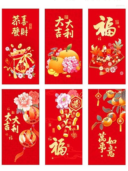 Hediye sargısı 6pcs hongbao Çin kırmızı zarf yılı para çanta bahar festivali şanslı cep partisi düğün malzemeleri