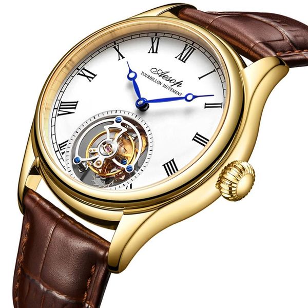 Relógios de pulso Tourbillon Skeleton Watch for Man Luxury Mechanical Mechanical Winding Water impermeável relógio de cronógrafo de cronógrafo Relógio