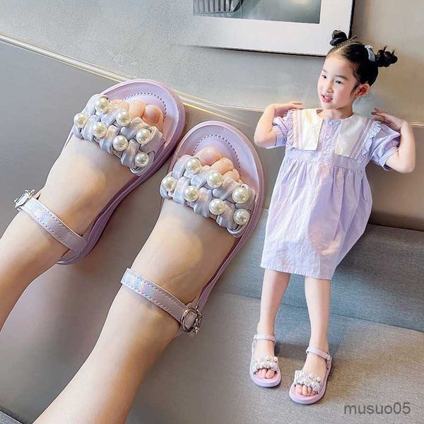 Sandali Estate Spiaggia Sandali per bambine Perline con fondo morbido Scarpe da principessa per ragazza Sandali per bambini Studenti Rosa Viola Beige 2-15T