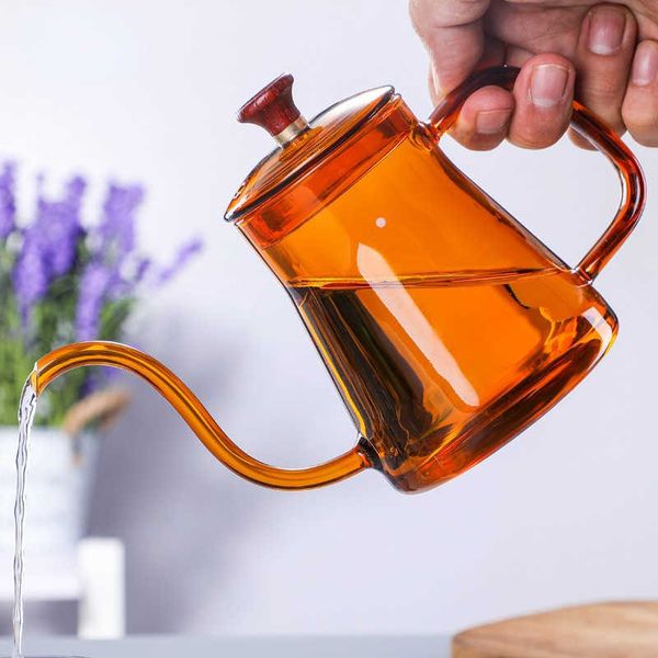 Caffettiere Vetro borosilicato alto appeso orecchio v60 caffè latte teiera casa vetro resistente al calore caffè lavato a mano pentola bocca fine P230508