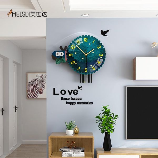 Wanduhren MEISD Jumbuck Design Uhr Kreative Uhr Kunstaufkleber Cartoon niedliche blaue Schafe hängende Horloge Wohnkultur