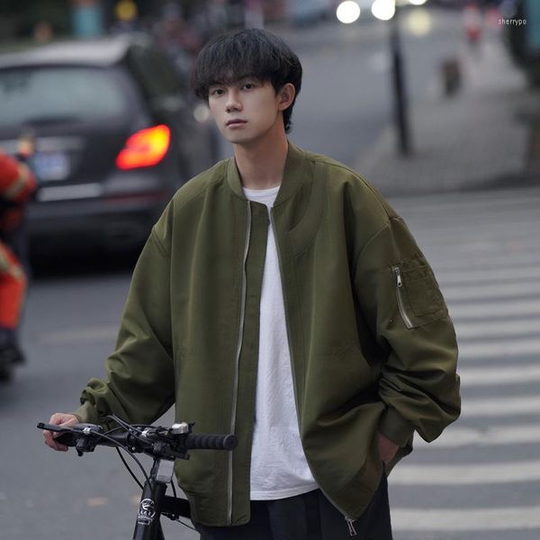 Giacche da uomo Ragazzi Streetwear Giubbotto bomber Oversize Xxl Capispalla con cerniera Uomo Manica lunga Colletto alla coreana Cappotto da baseball retrò nero verde Uomo