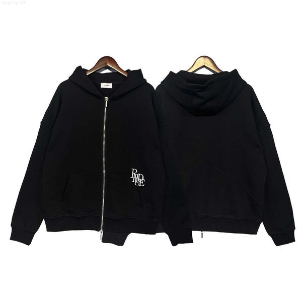 Hoodies Pullover American Street Rhude Chic Capsule Style Zipper Head Dreidimensionale Stickerei OS Loose Hooded Coat