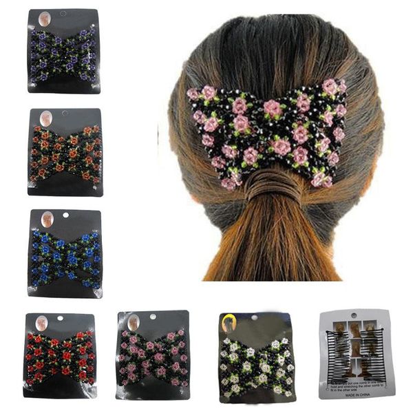 Haarspangen Haarspangen Doppel Magic Slide Metallkamm Elastizität Clip Haarnadeln Für Frauen Stirnband Vintage Blume Perle Stretchy Combs Accessor