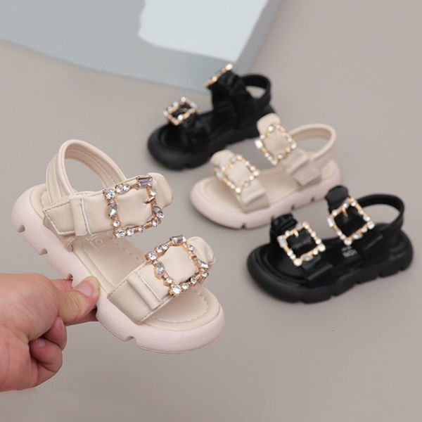 Sandalet Kızlar Düz Ayakkabı Yaz Moda Çocuk Prenses Ayakkabı Toka Açık Ayak Parmağı Sandalet Küçük Kızlar Ayakkabı Siyah G02103 230506