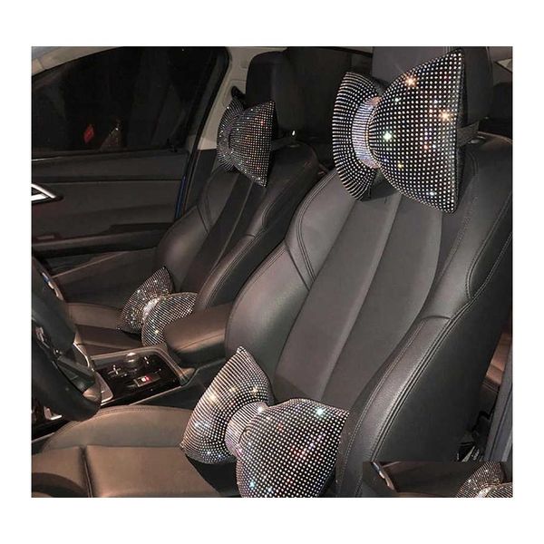 Almofadas de assento 1pc Diamond Crystal Bowknot Car Necue travesseiro de strass para apoio de cabeça de suporte de cabeçote Almofadas de cintura Bling Acessórios para mulheres Drop DHN23
