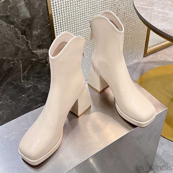 Vestido sapatos de tamanho grande moda tornozelo chelsea botas para mulheres sapatos femininos 2022 Autumn Square Toe Bombas Saltos de Western Ladies Modern Botas curtas modernas