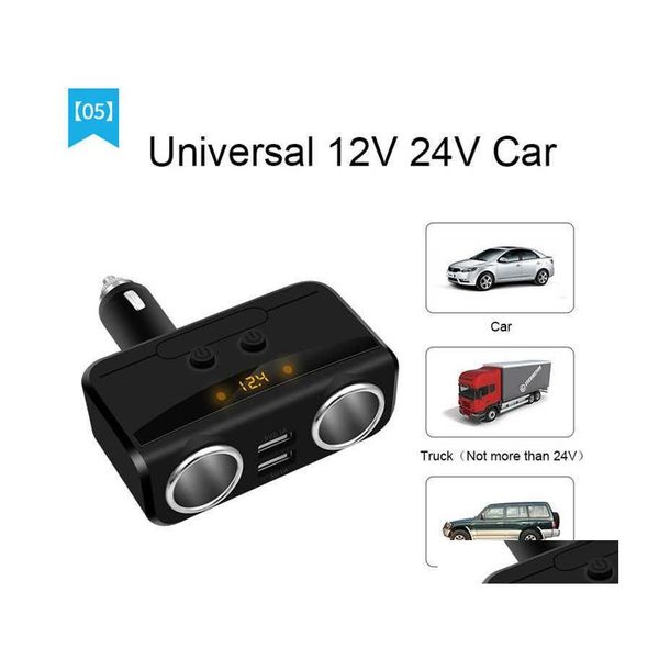 Outros eletrônicos de automóveis yantu carro USB Cigarro Socket Splitter 12V24V Adaptador de energia Max 5V 3.1a carregador duplo com voltímetro dhnci