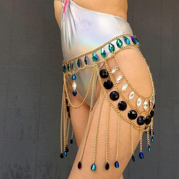 Gürtel Sexy Frauen Funkeln Kristallkette Strass Metall Strand Urlaub Fransen Rock Taille Festival Karneval RaveBelts