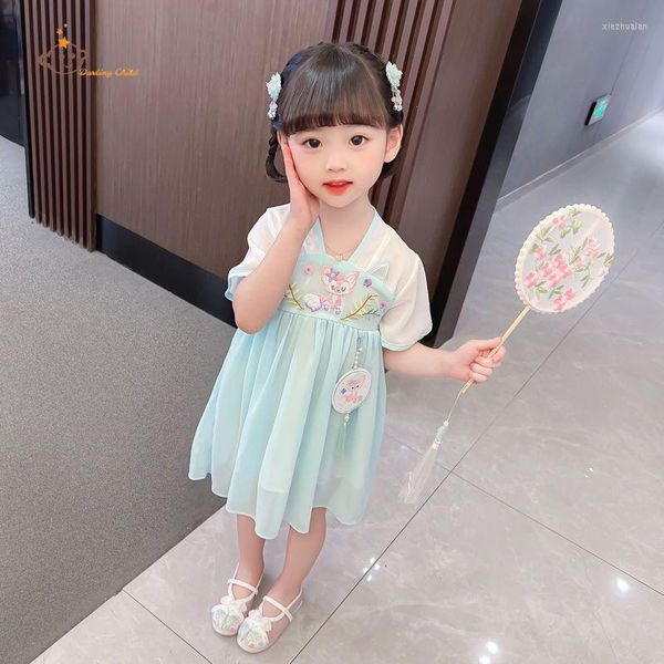 Kız Elbiseler Yaz Retro Bebek Çin Cheongsam Trend Çocuk Giysileri Toddler Çiçek Ekose Çocuklar Ulusal Hanfu Giyim
