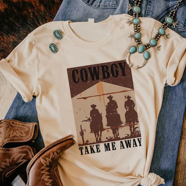 T-shirt da donna hahayule Cowboy Take Me Away T-shirt vintage western da donna Summer Cowgirl Country Music T-shirt divertenti Retro Boho Tops Tees 230508