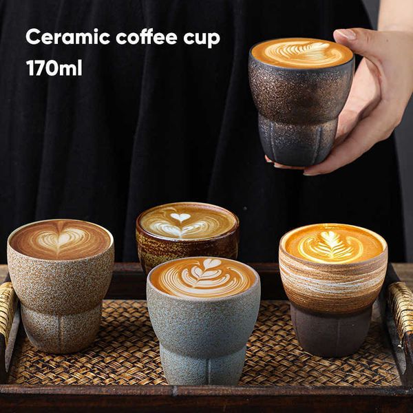 Kaffee Tee Werkzeuge Zur Wunschliste hinzufügen 1pcs 170ml japanische Keramik Kaffeetasse Keramik Espressotassen Vintage Kung Fu Teetasse Büro und Haushalt Wasserbecher Großhandel P230508