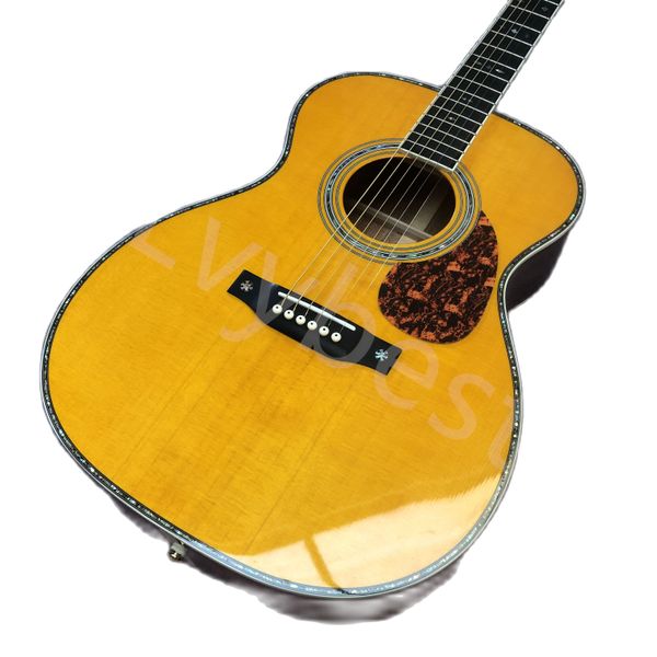 Lvybest 40-дюймовая полностью твердая древесная поверхность OM42 Земля желтая краска поверхность акустическая деревянная гитара