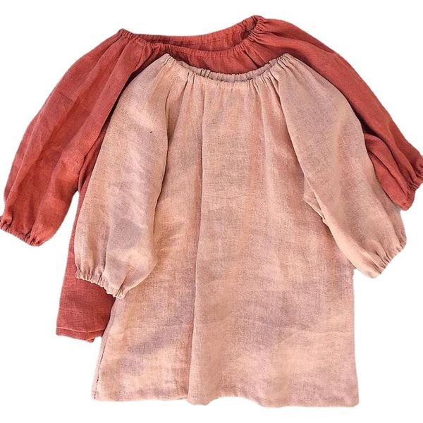 Vestidos de meninas primavera outono de bebê vestido de menina de meninas de manga longa de linho de linho para crianças vestido de criança simples roupas de meninas sólidas 230506