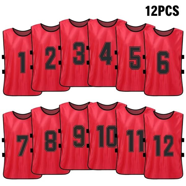 Palloni 612 pezzi Pinnies da calcio per adulti Maglie da squadra di calcio ad asciugatura rapida Allenamento sportivo da squadra di calcio Bavaglini numerati Gilet sportivo da allenamento 230508