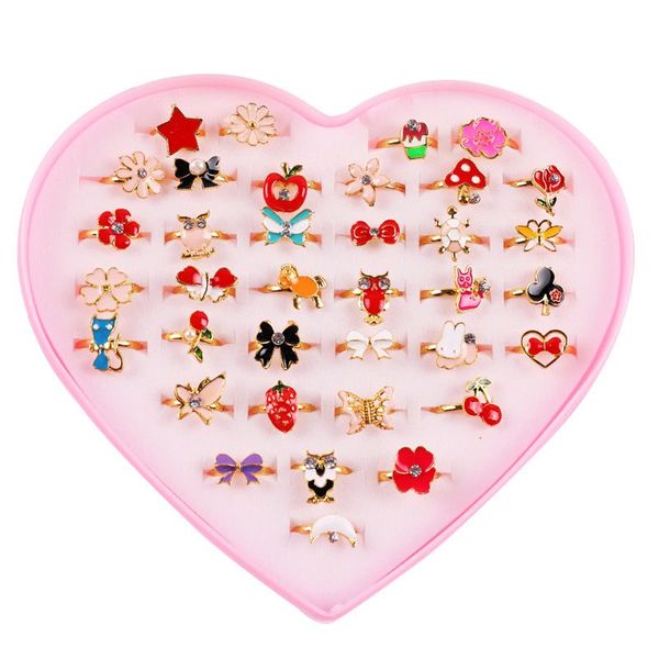 Crianças ajustáveis ​​Anéis de desenho animado Candy Flower Animal Forma de arco conjunto mistura jóias de dedos anéis de joias infantil meninas brinquedos aleatórios de cor