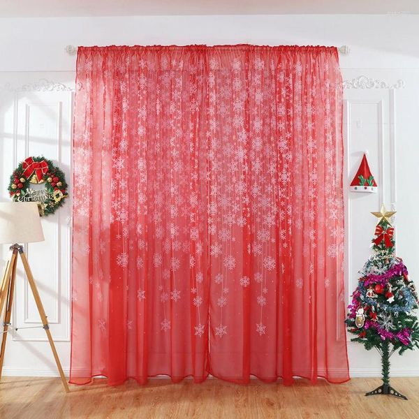 Tenda Tende per finestre Stampa bianca con fiocchi di neve Tulle Drappo Casa Soggiorno Cucina Camera da letto Porta Decorazioni trasparenti Chrismerise