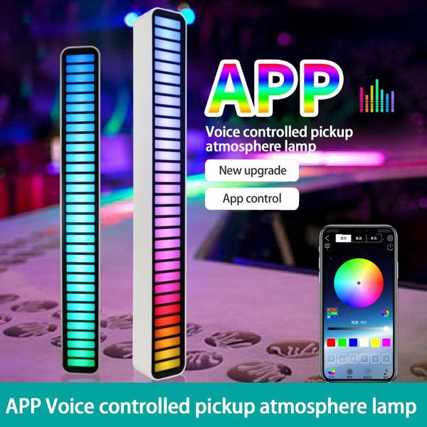 Downlights VU-Meter Audiospektrumanzeige 32 LED Bunte Musikpegel Auto Sprachaktivierter Tonabnehmer Rhythmus Licht APP-Fernbedienung